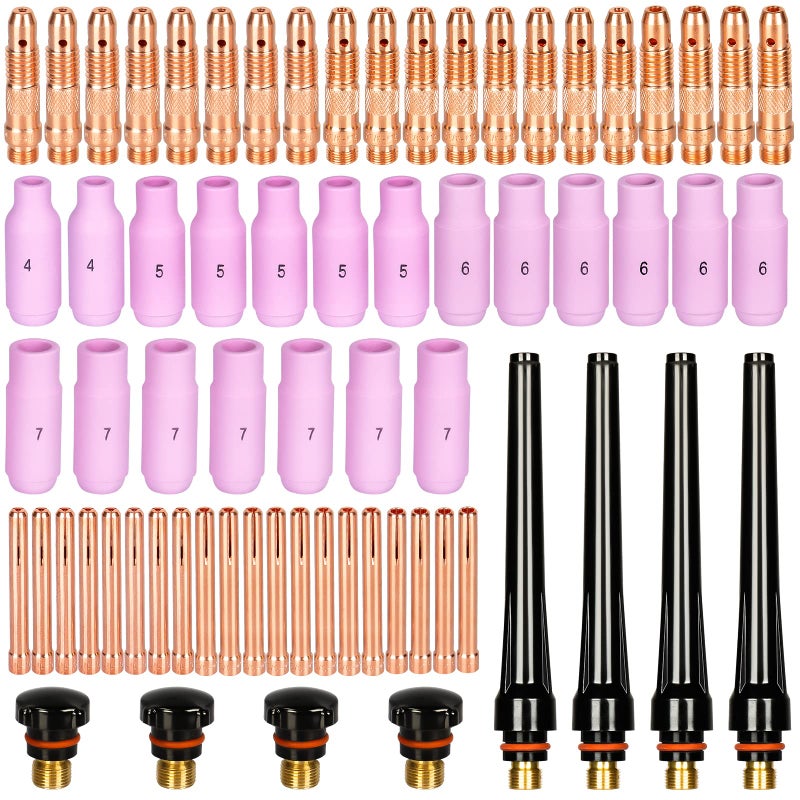Alffun 68pcs TIG Torch Consumables Accessories KIT for TIG Welding Torch PTA DB SR WP 17 18 26 Back Cap/Collet Body/Alumina Nozzle - Image 1